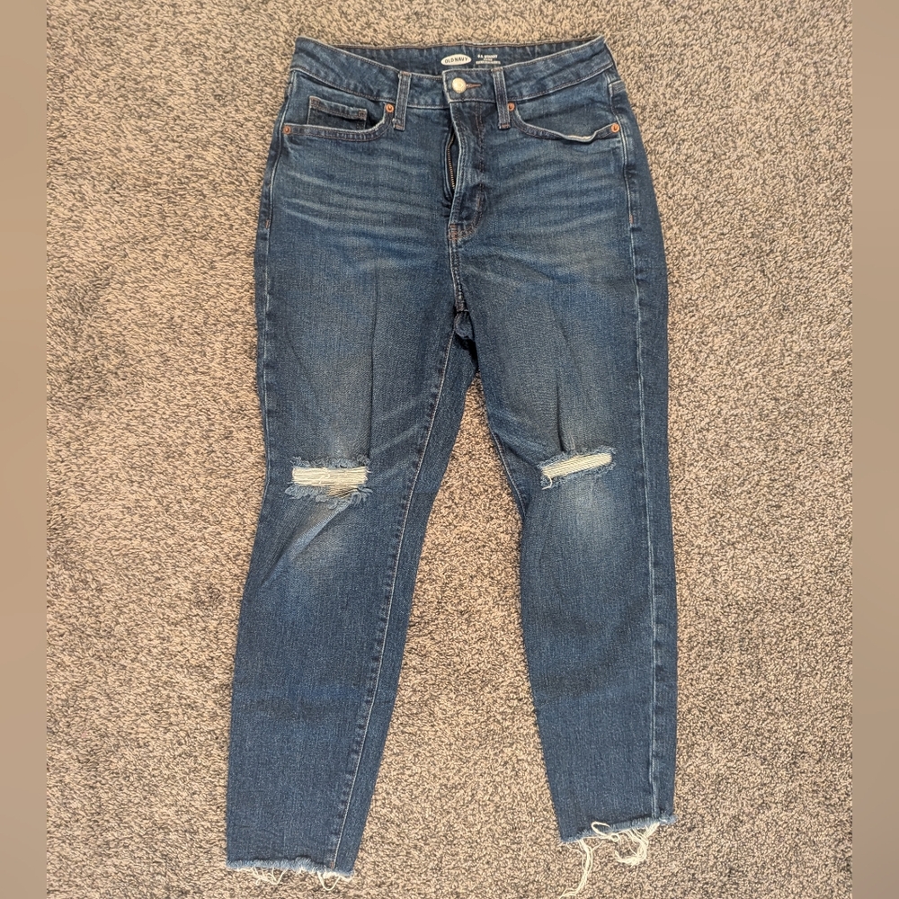 Old Navy Women's Dark Blue Ripped Skinny Jeans